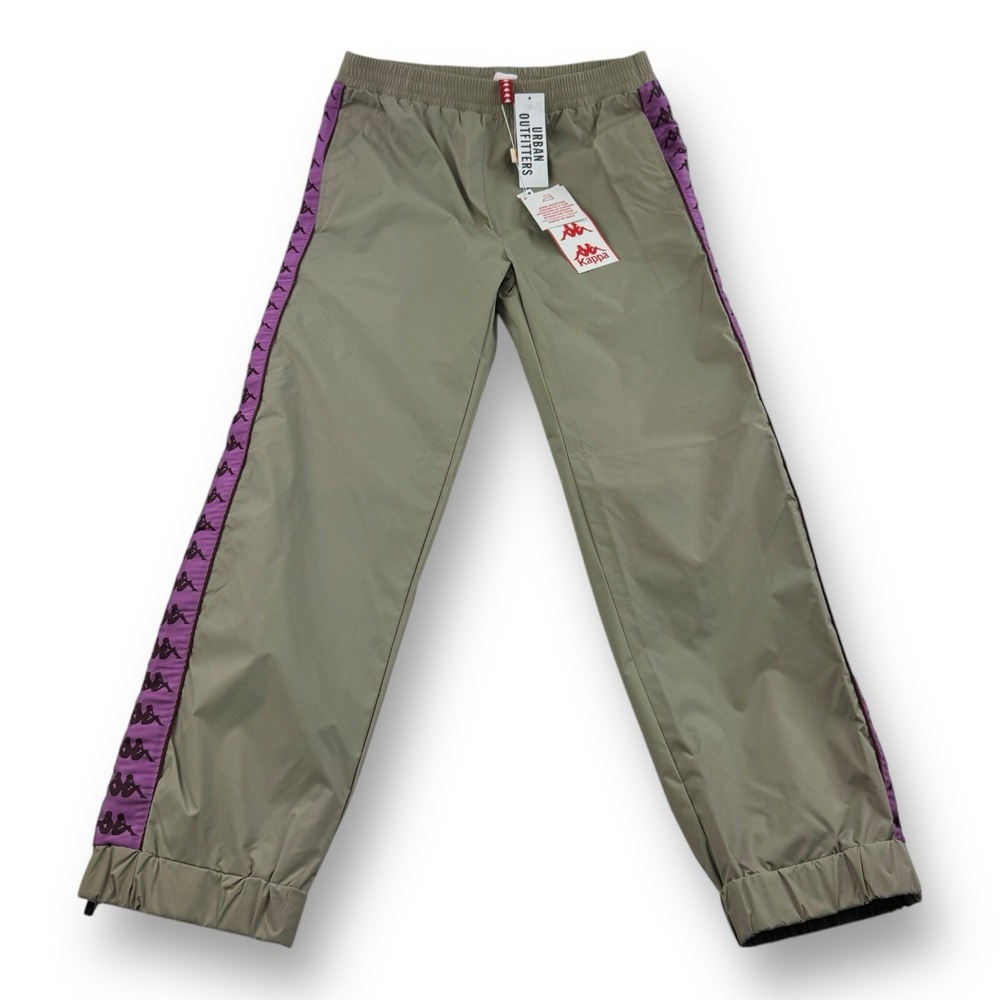 Kappa Tan Purple Tape Logo Nylon Stretch Band Track Pants Mens Size Small NWT